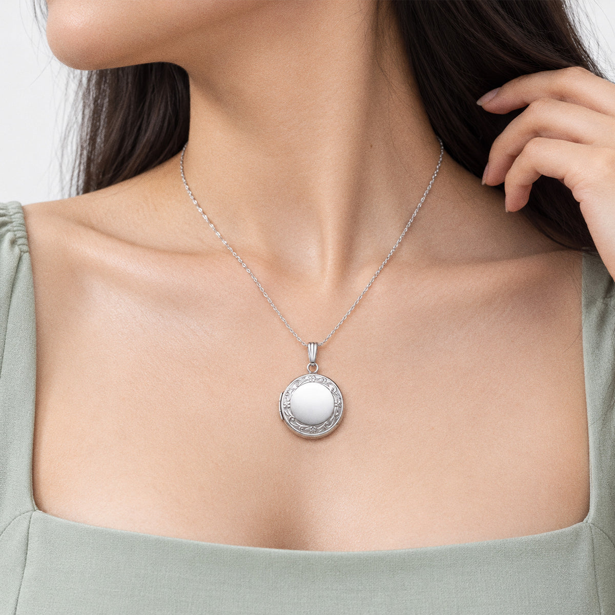 Round Photo Locket - on model