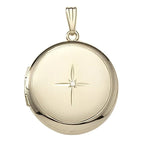 Solid 14K Yellow Gold Round Photo Locket With Diamond