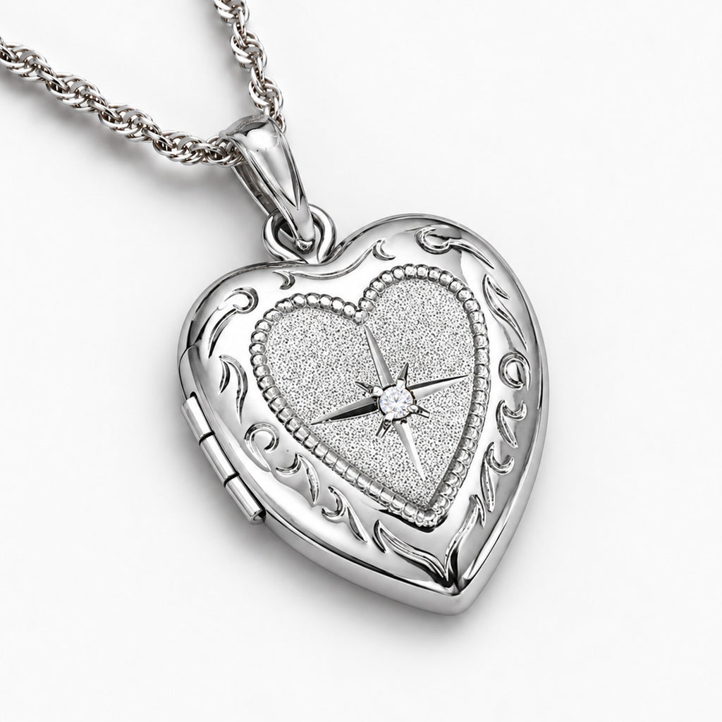 Small Diamond Heart Photo Locket
