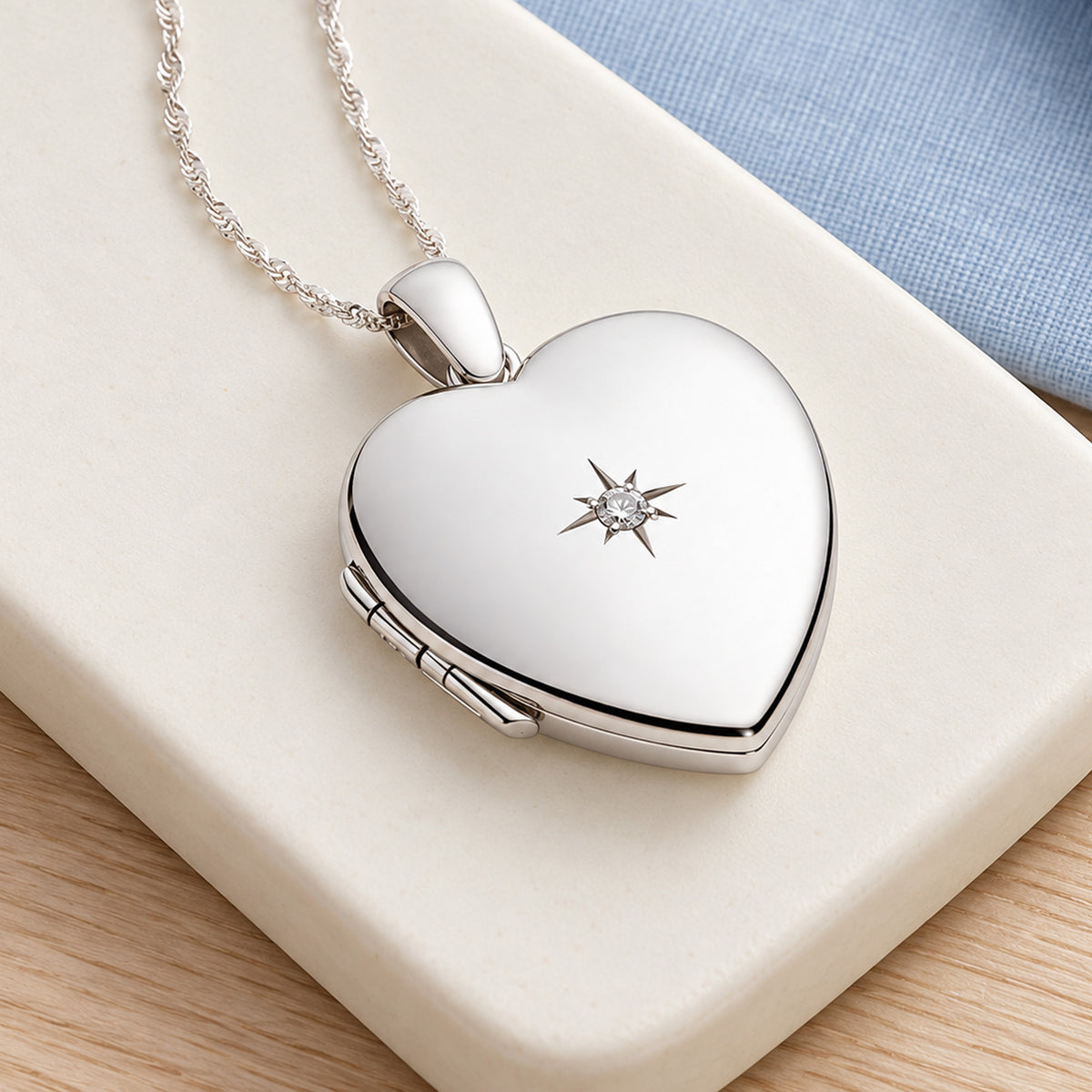 Diamond Heavy Weight Heart Photo Locket - lifestyle