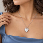 Diamond Heavy Weight Heart Photo Locket - on model