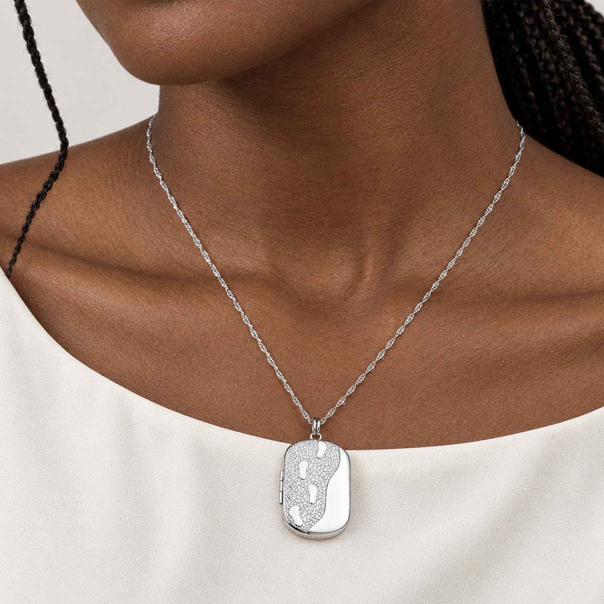 Foot Prints Dog Tag Photo Locket - on model