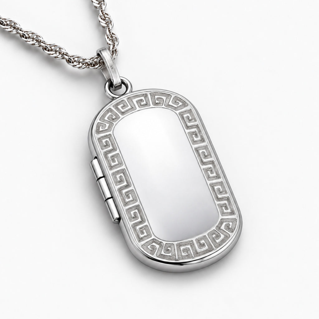 Greek Key Dog Tag Photo Locket