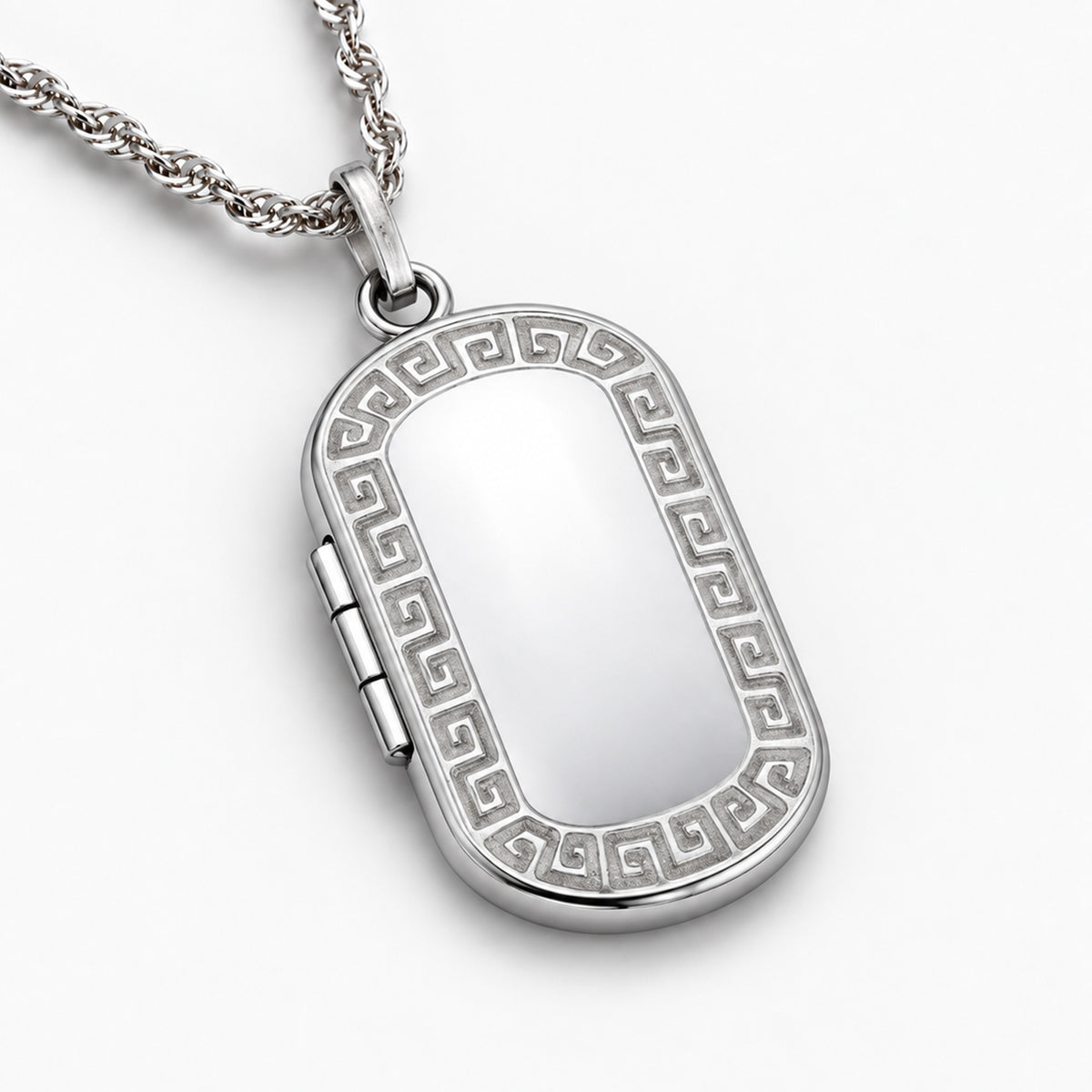 Greek Key Dog Tag Photo Locket