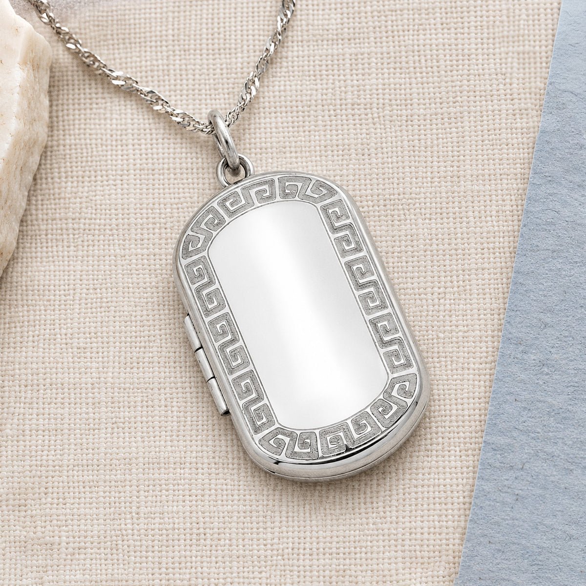 Greek Key Dog Tag Photo Locket - lifestyle