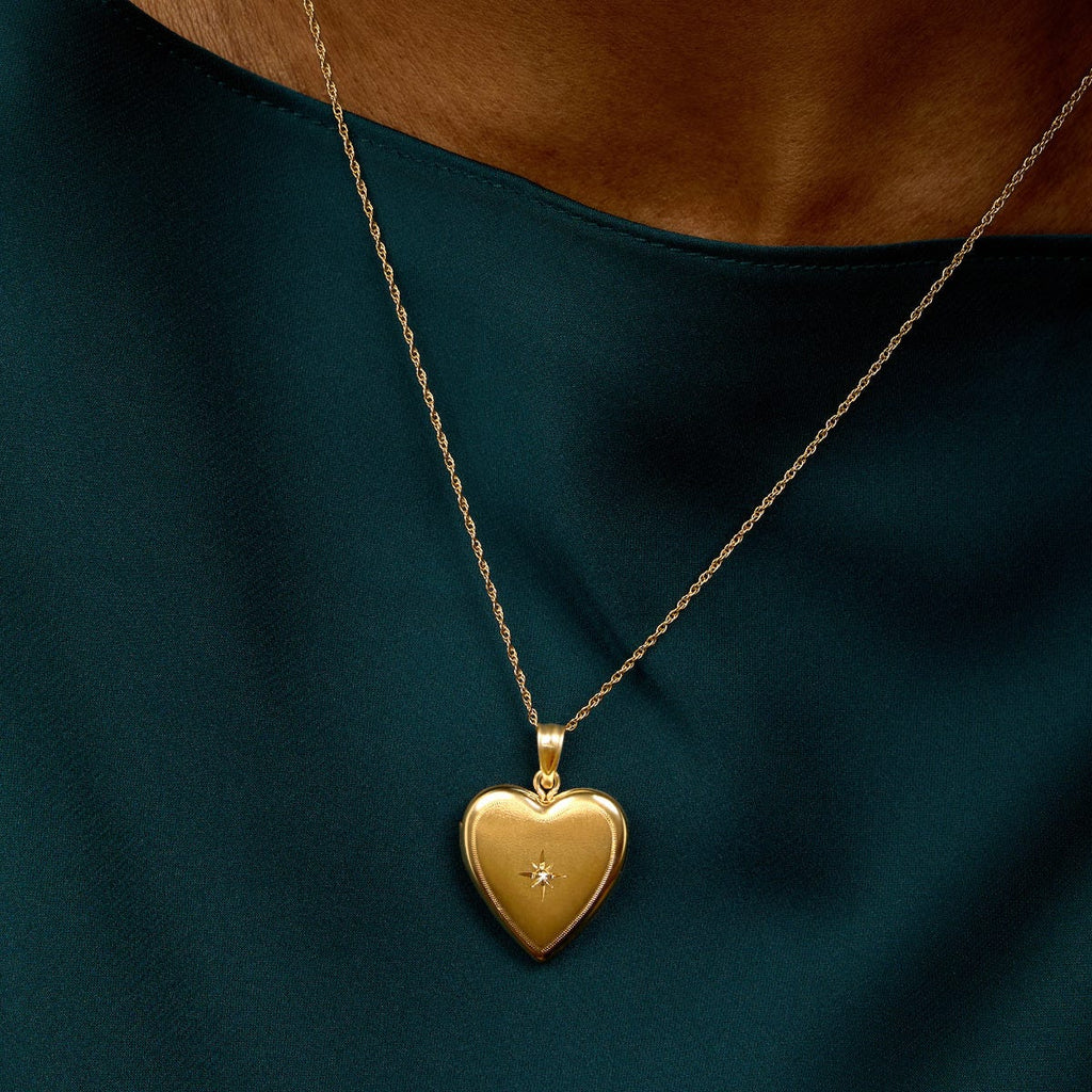 Solid 14K Heart Photo Locket With Genuine Diamond