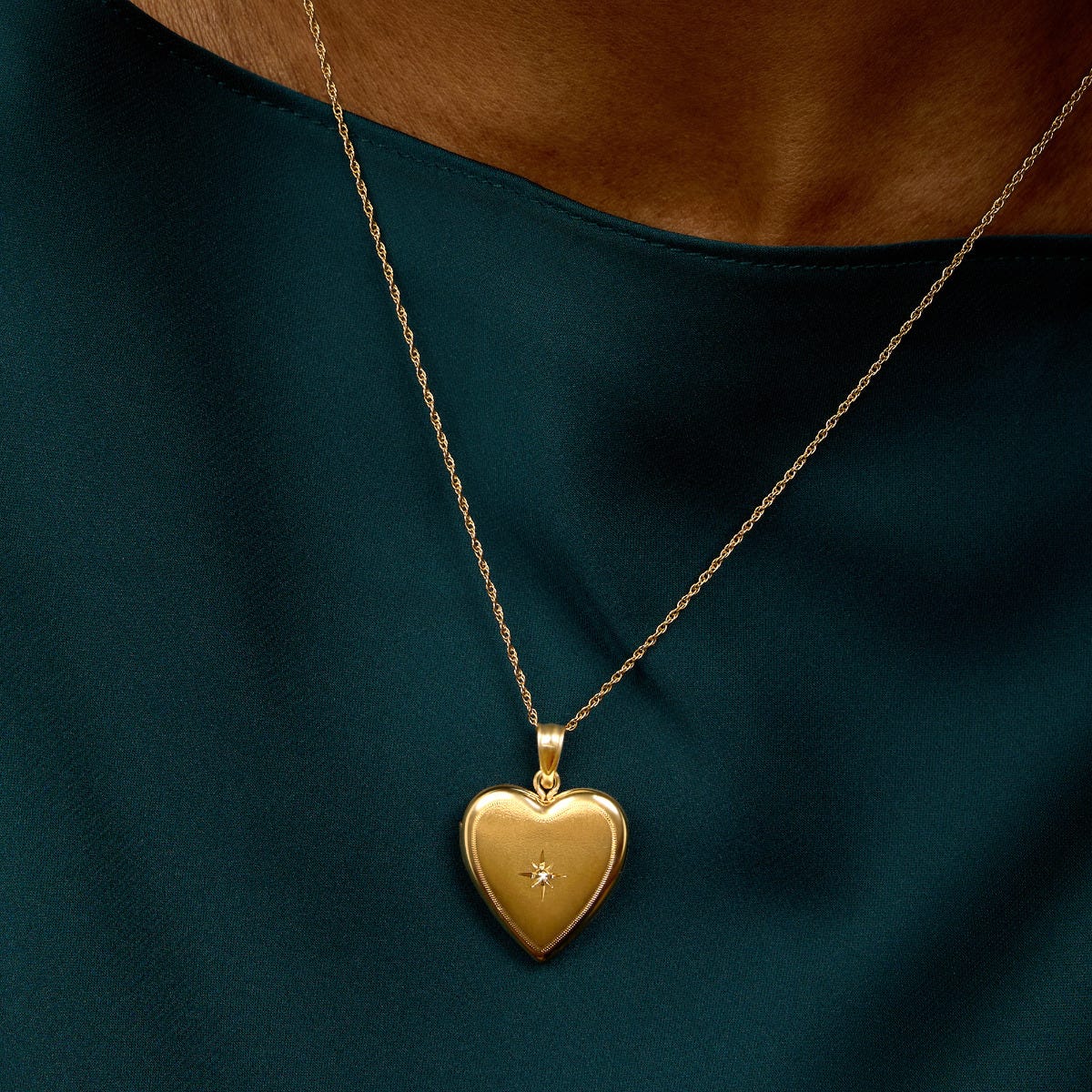 Solid 14K Heart Photo Locket With Genuine Diamond