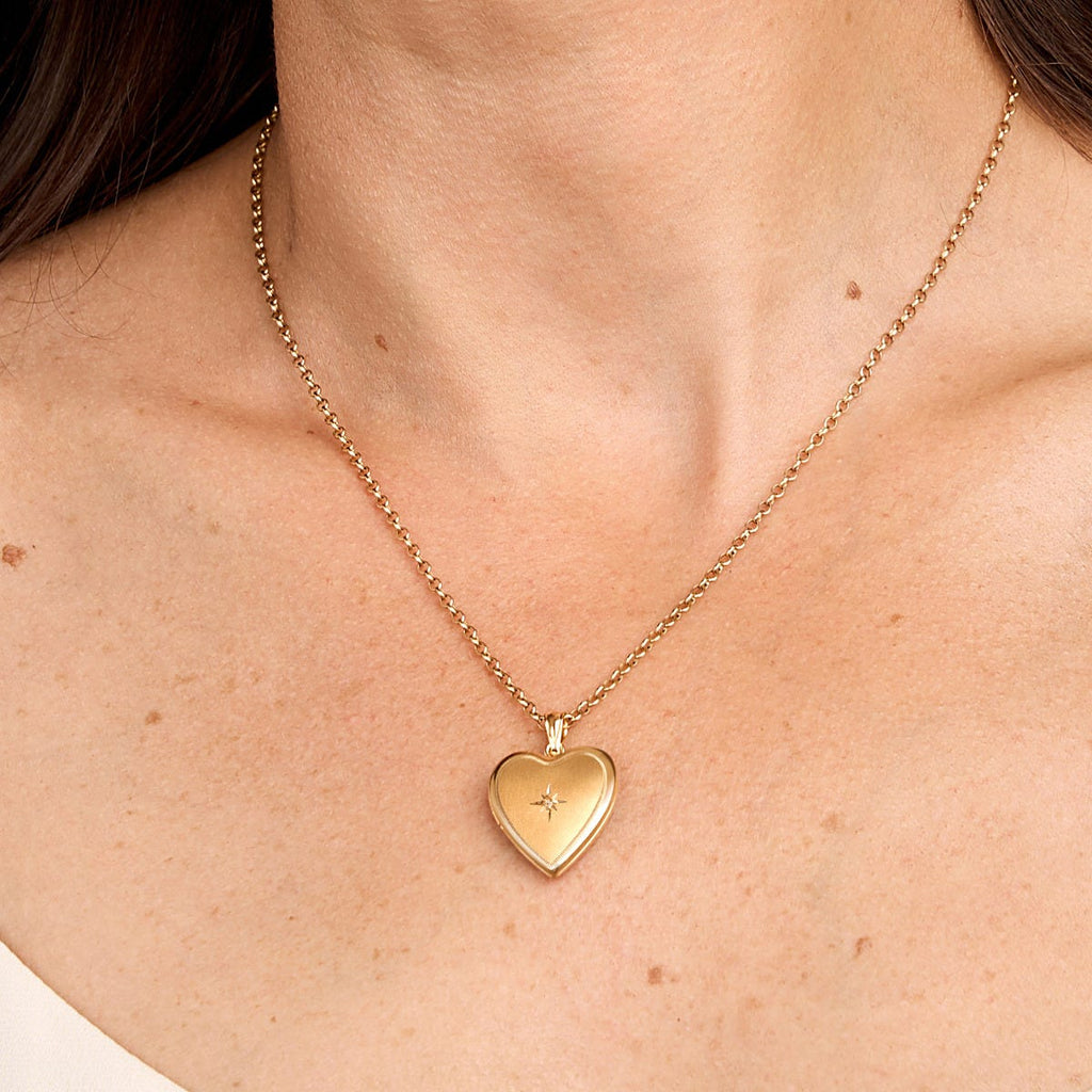 Solid 14K Heart Photo Locket With Genuine Diamond