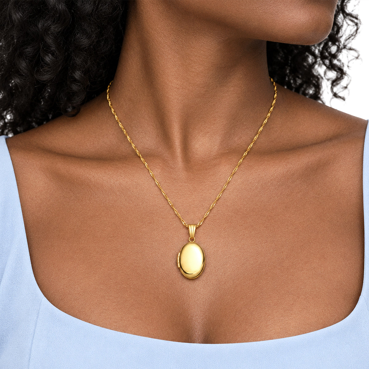 14K Gold Filled Oval Photo Locket - on model