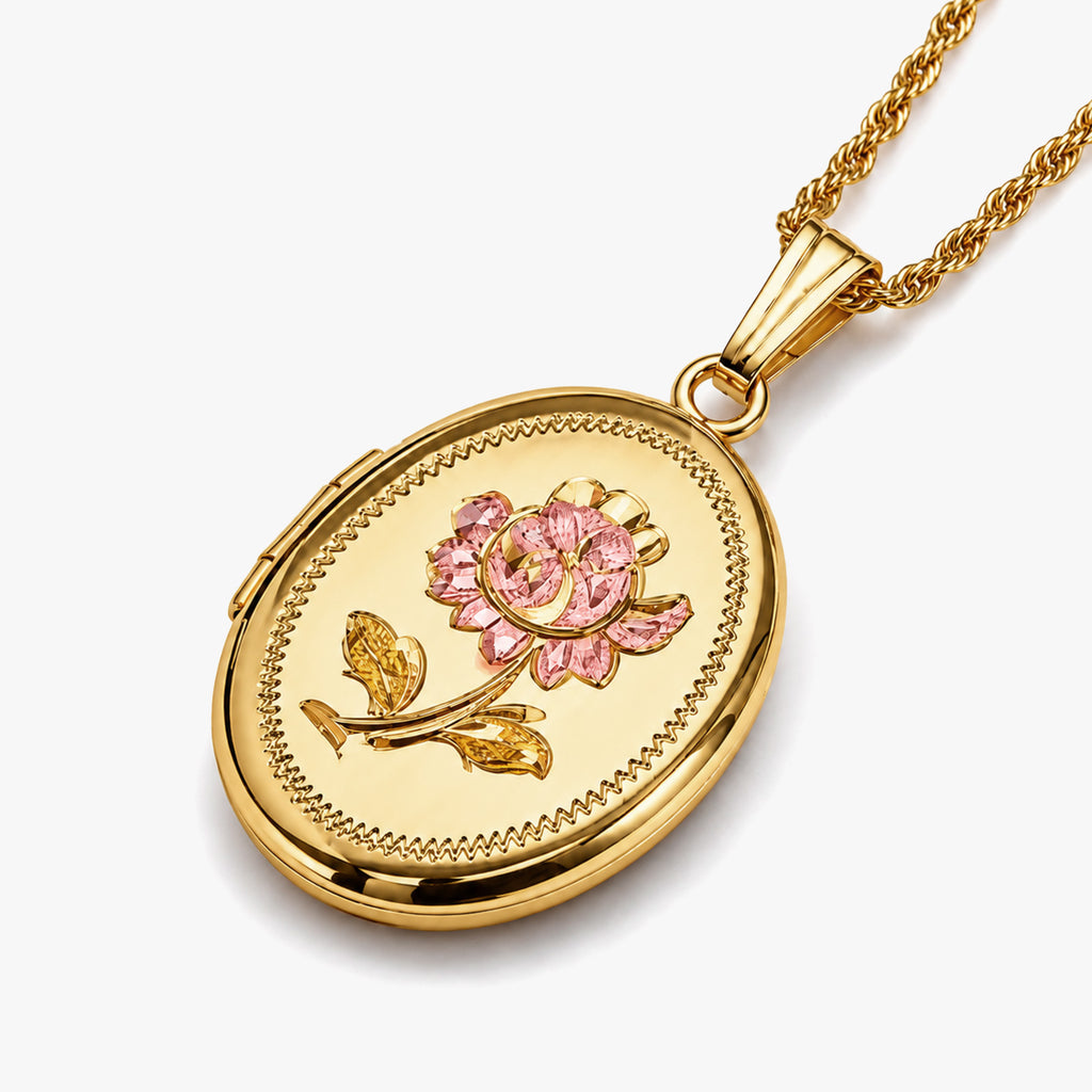 14K Gold Filled Rose Oval Photo Locket