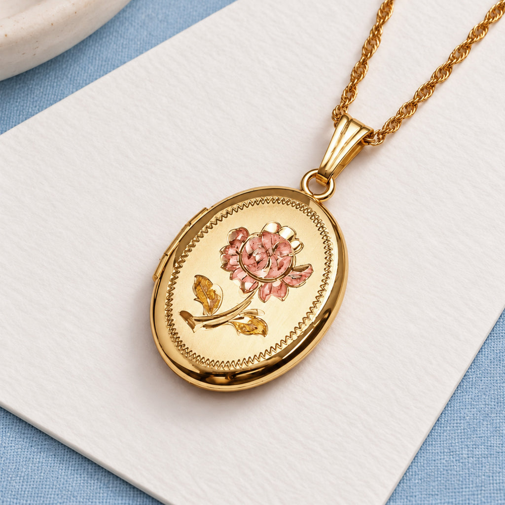 14K Gold Filled Rose Oval Photo Locket - lifestyle