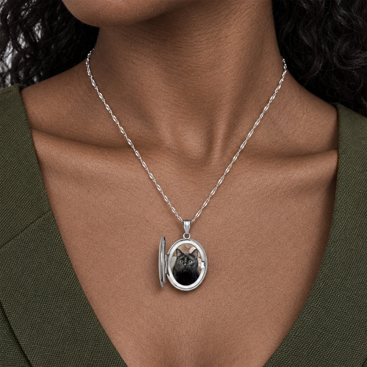 Large Oval Photo Locket - on model