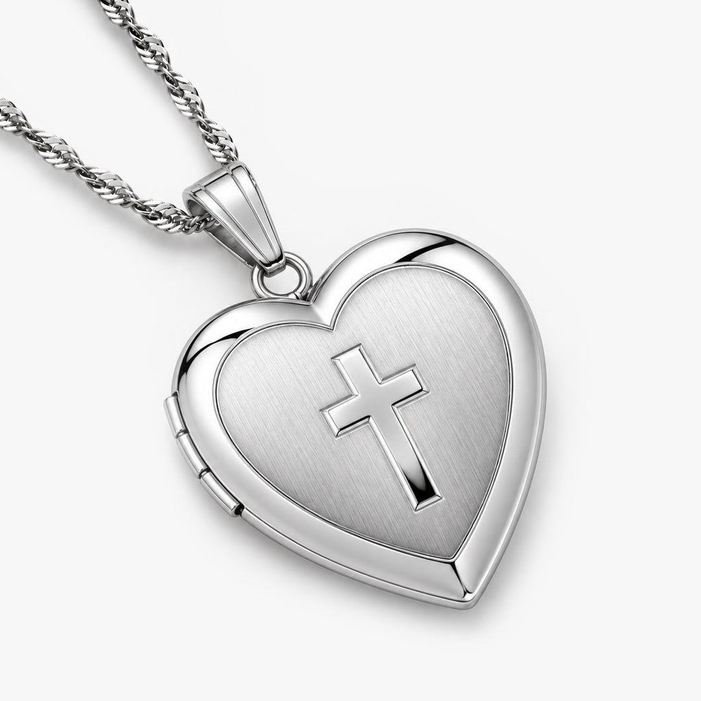 Small Cross Heart Photo Locket