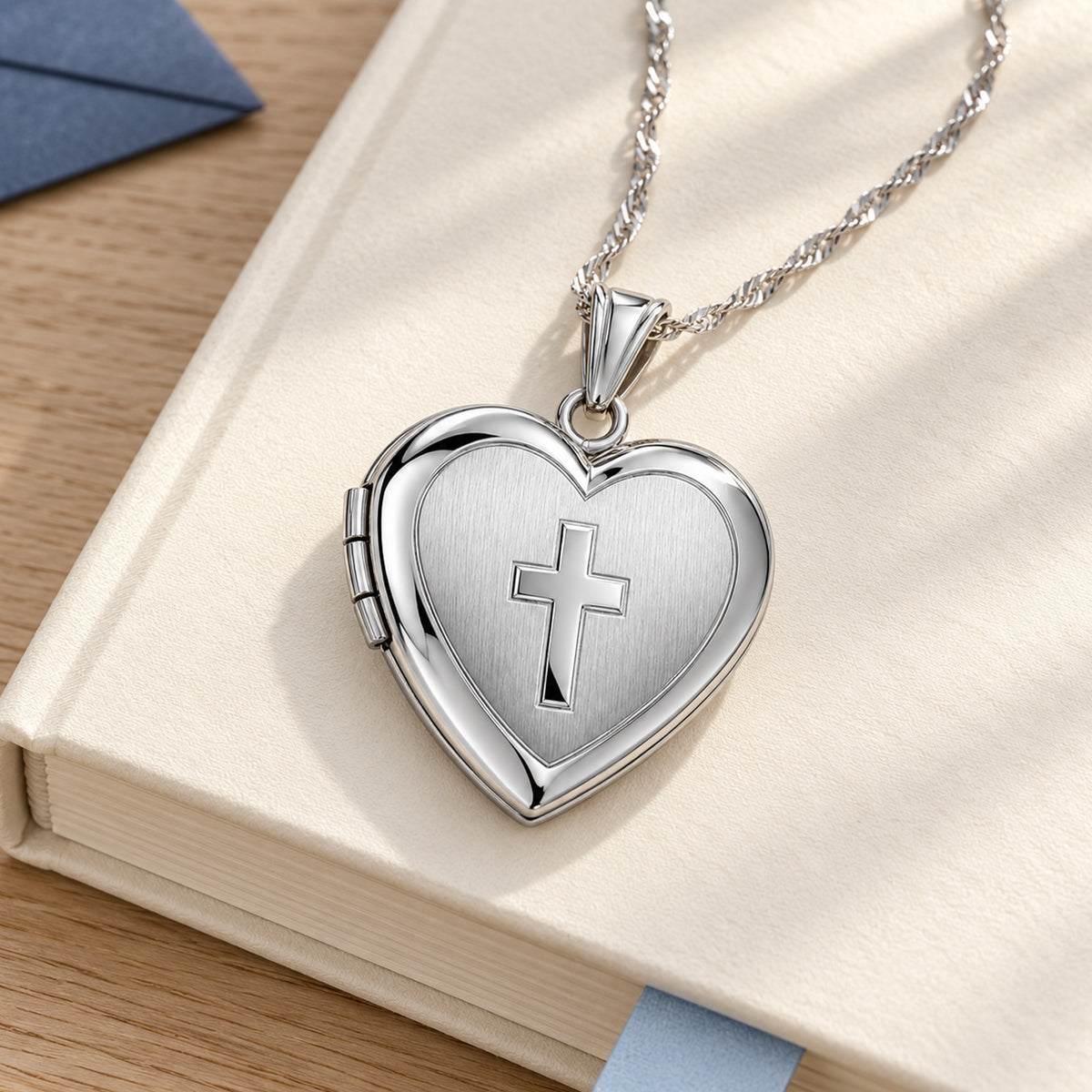 Small Cross Heart Photo Locket - lifestyle