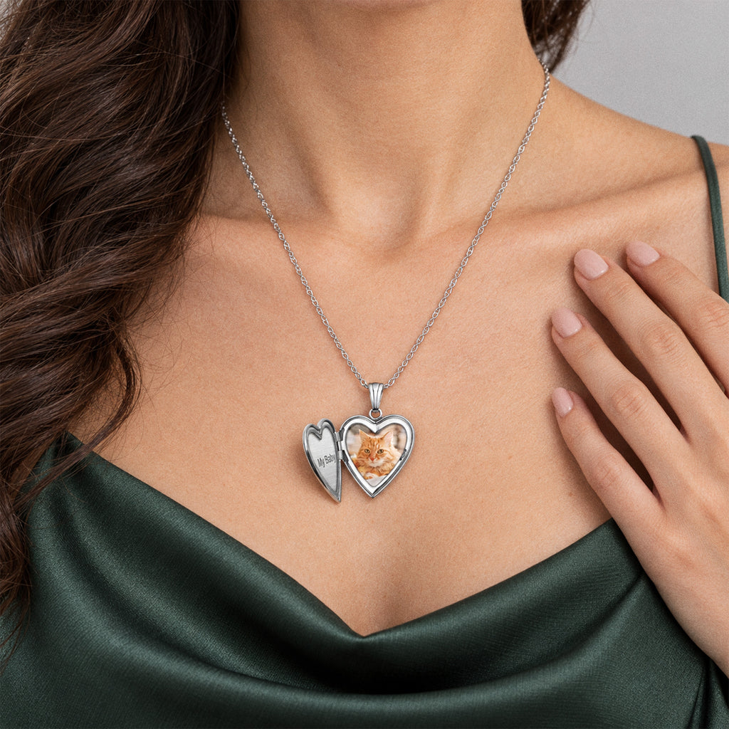 Cats Paw Print Heart Photo Locket - on model