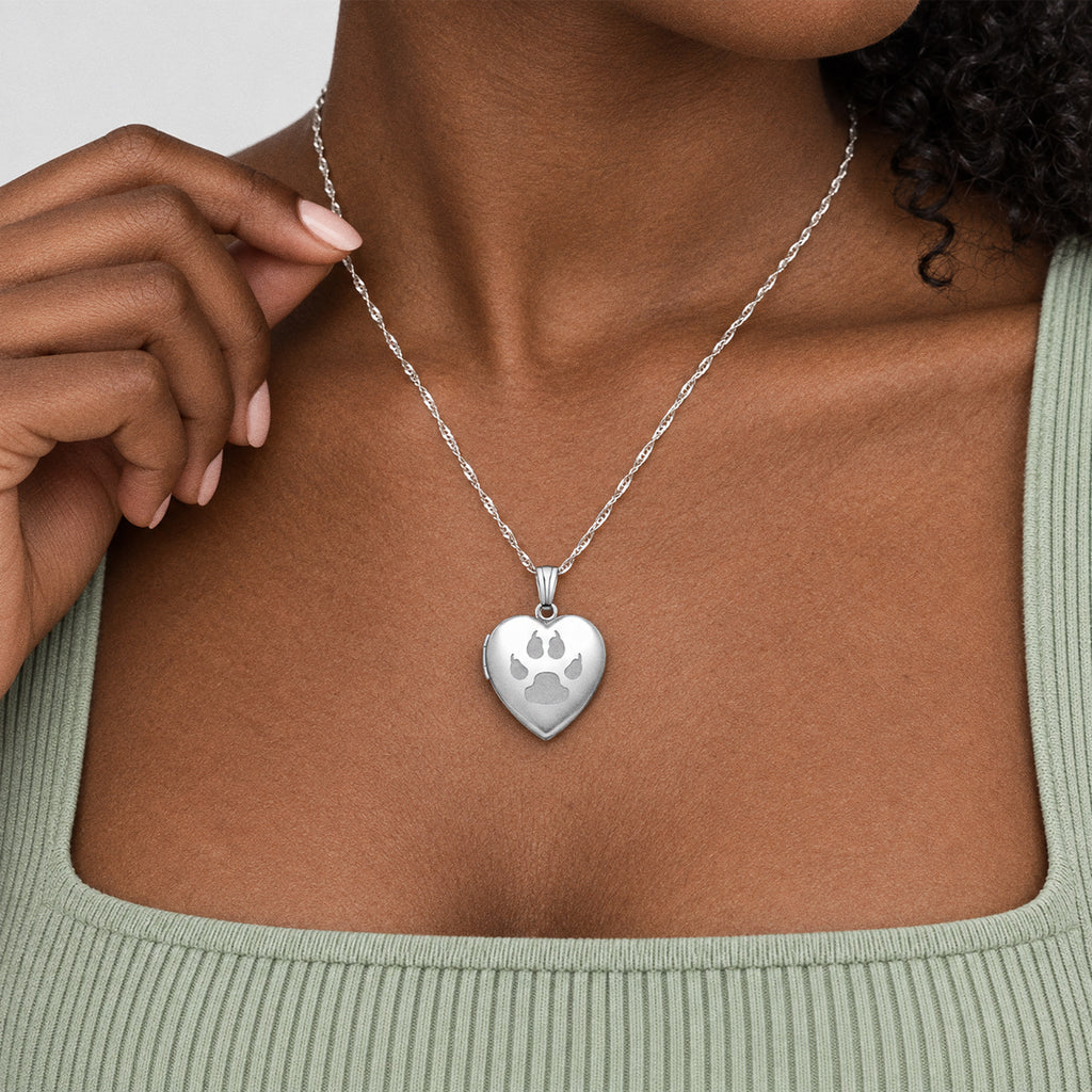 Cats Paw Print Heart Photo Locket - on model