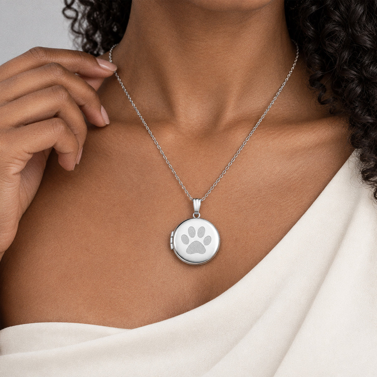 Dog Paw Print Round Photo Locket - on model
