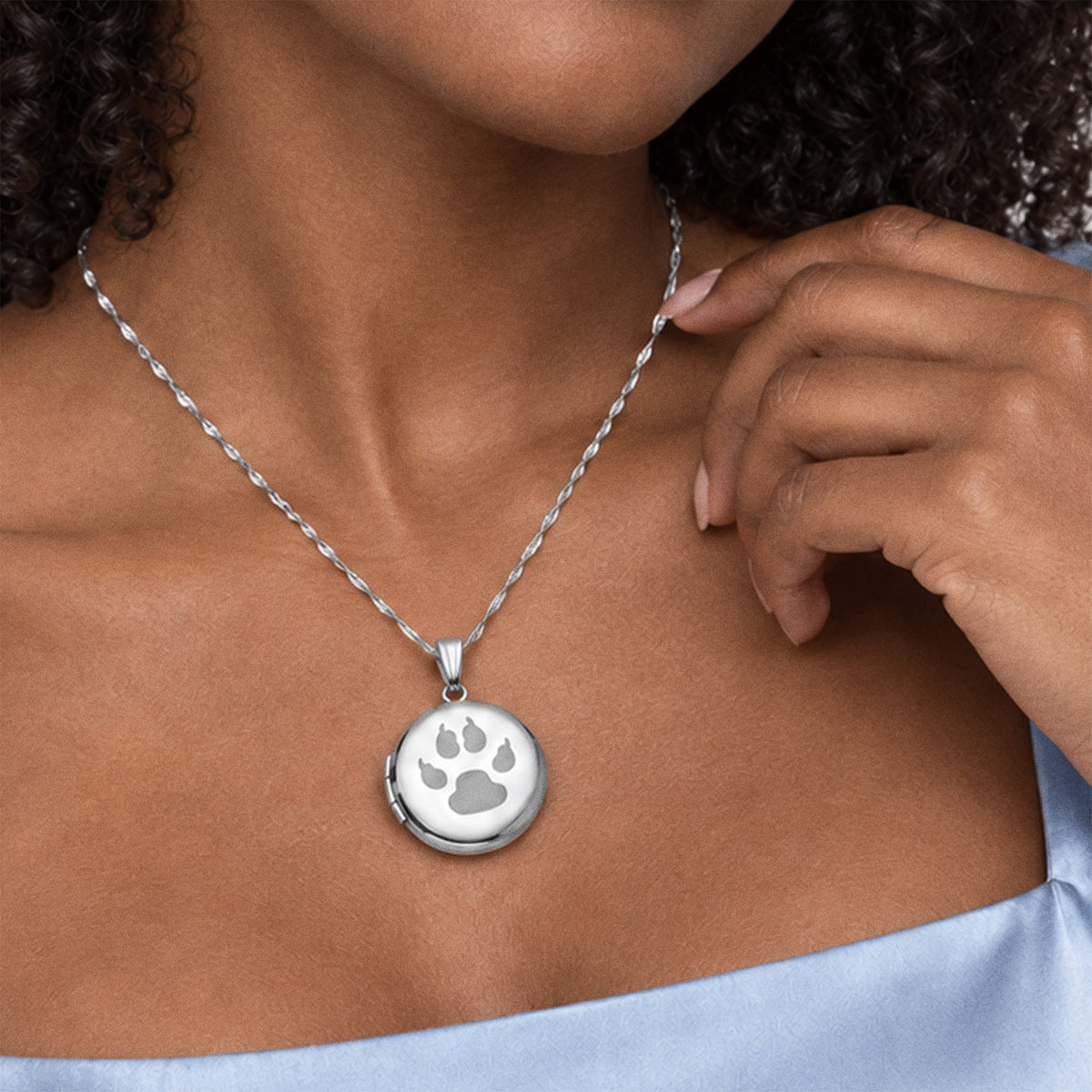 Cat Paw Print Round Photo Locket - on model