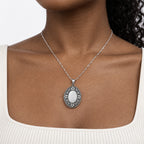 Antique Oval Photo Locket - on model
