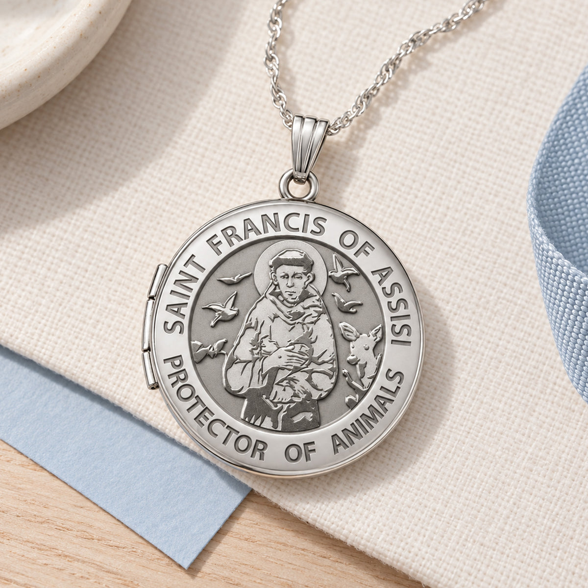 St. Francis Round Photo Locket - lifestyle