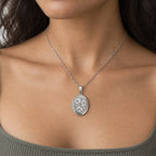 Floral Oval Photo Locket - on model