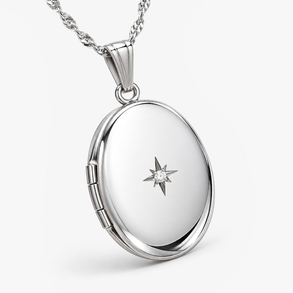 Diamond Oval Photo Locket
