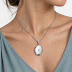Diamond Oval Photo Locket - on model