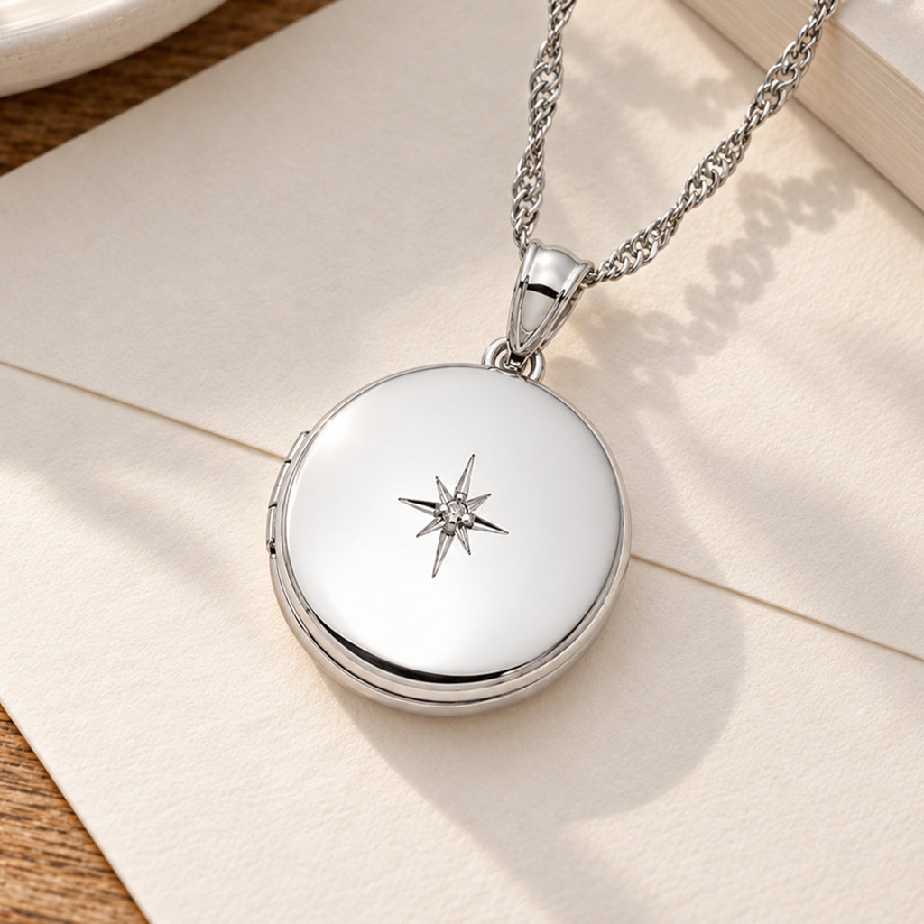 Diamond Round Photo Locket - lifestyle