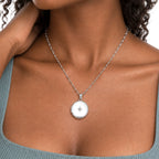 Diamond Round Photo Locket - on model