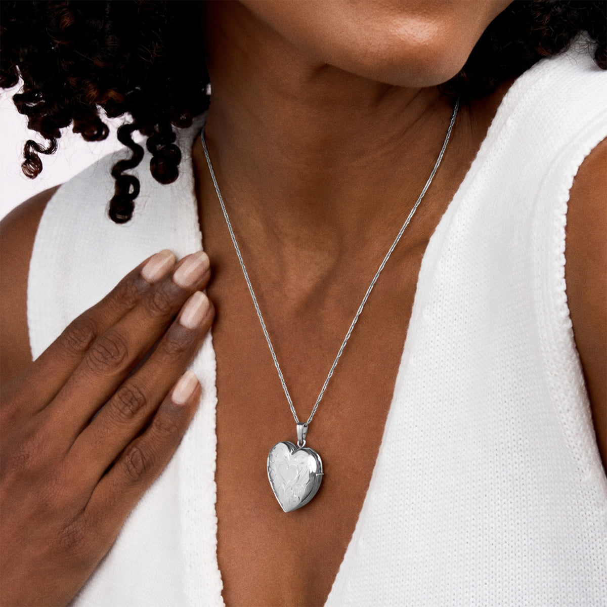 Heart Four Photo Locket - on model