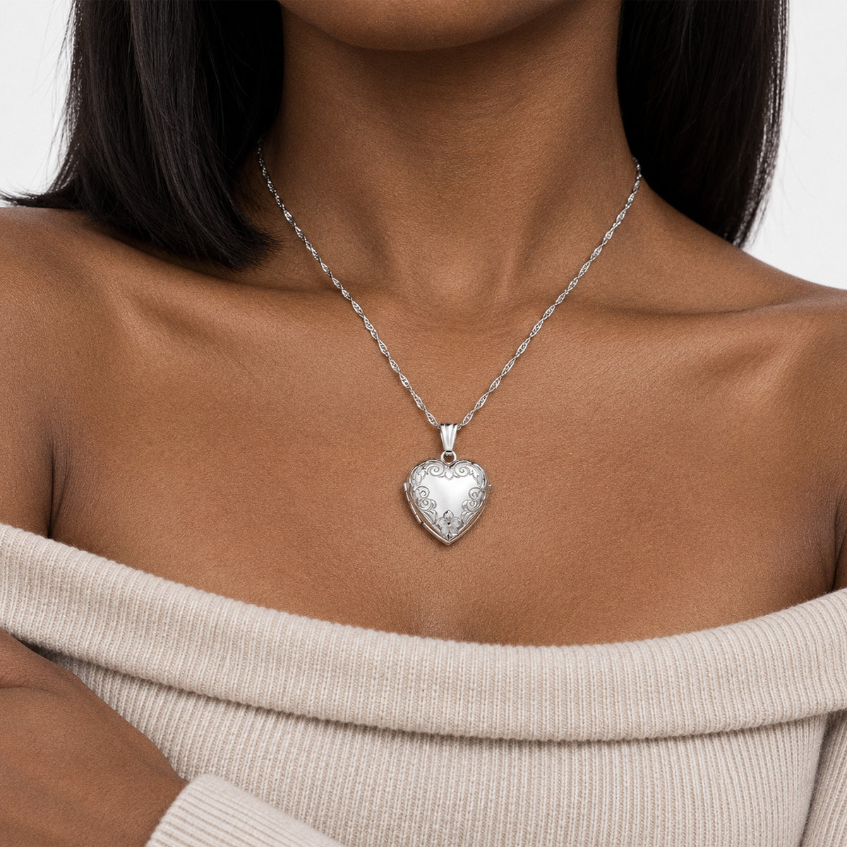 Heart Four Photo Locket - on model