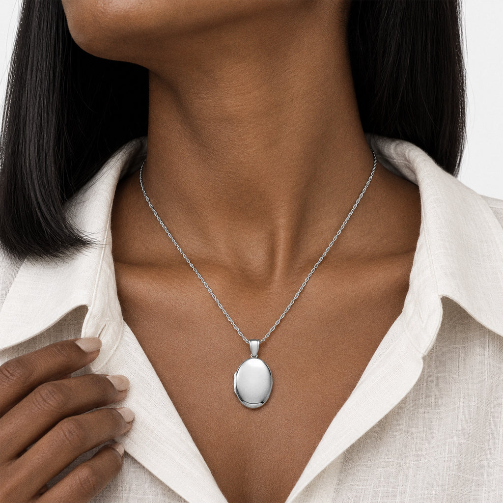 Oval Photo Locket - on model