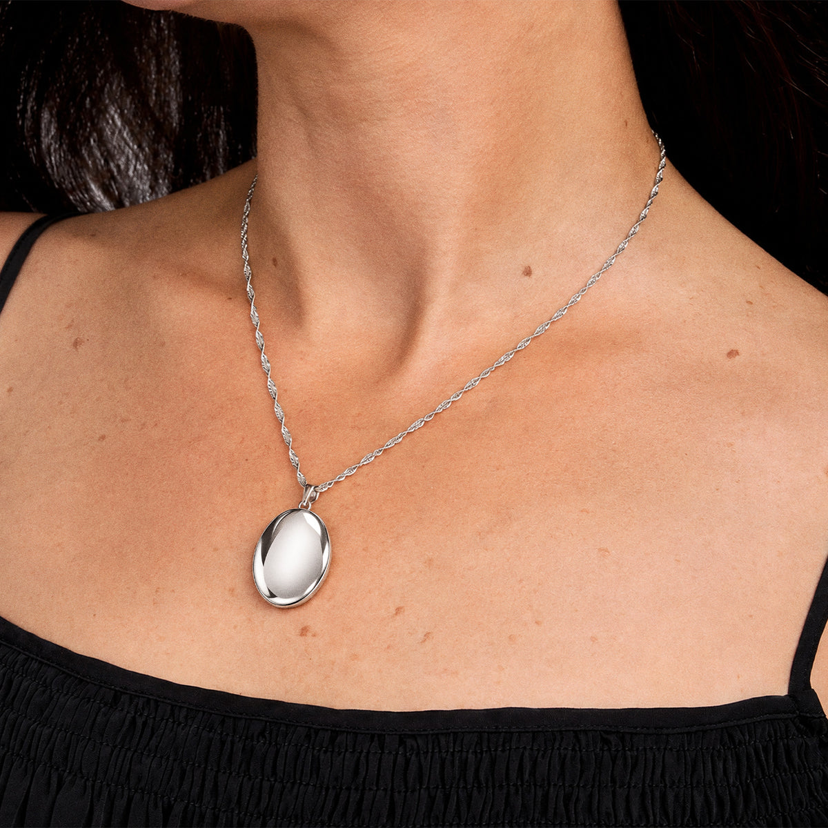 Plain Oval Photo Locket - on model