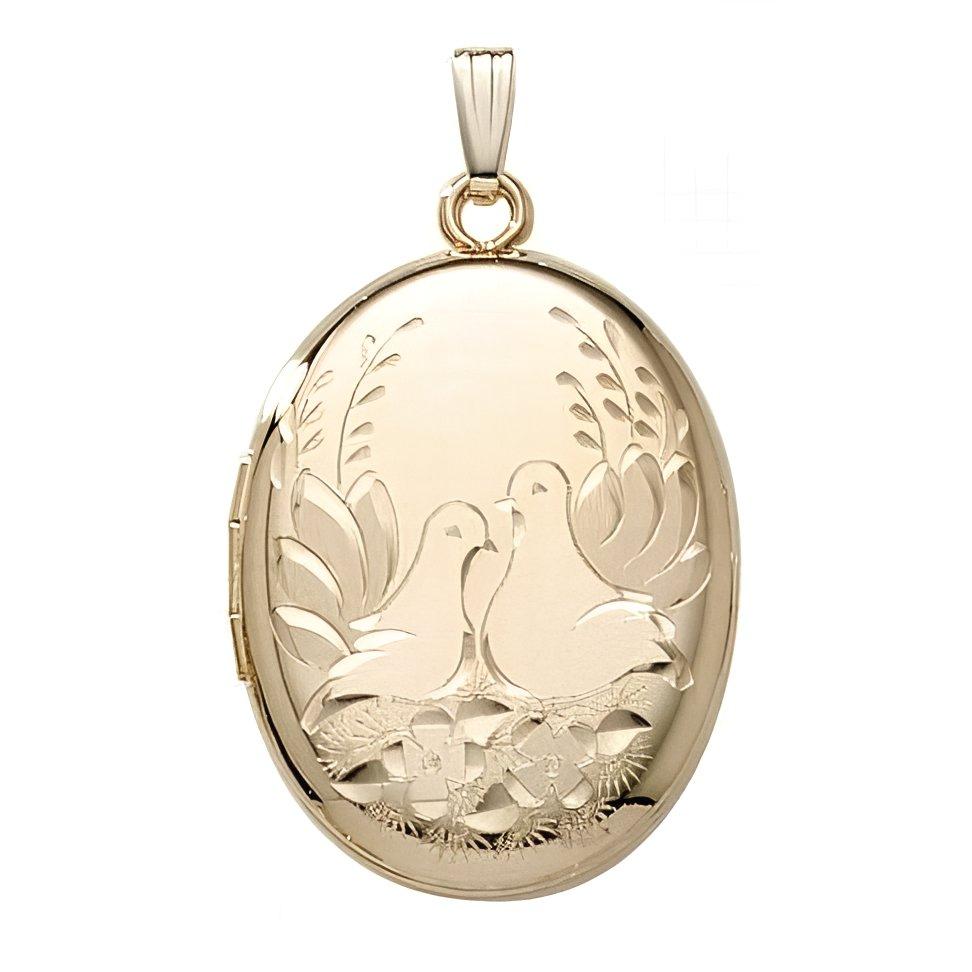 14K Gold Filled Lovebird Oval Photo Locket