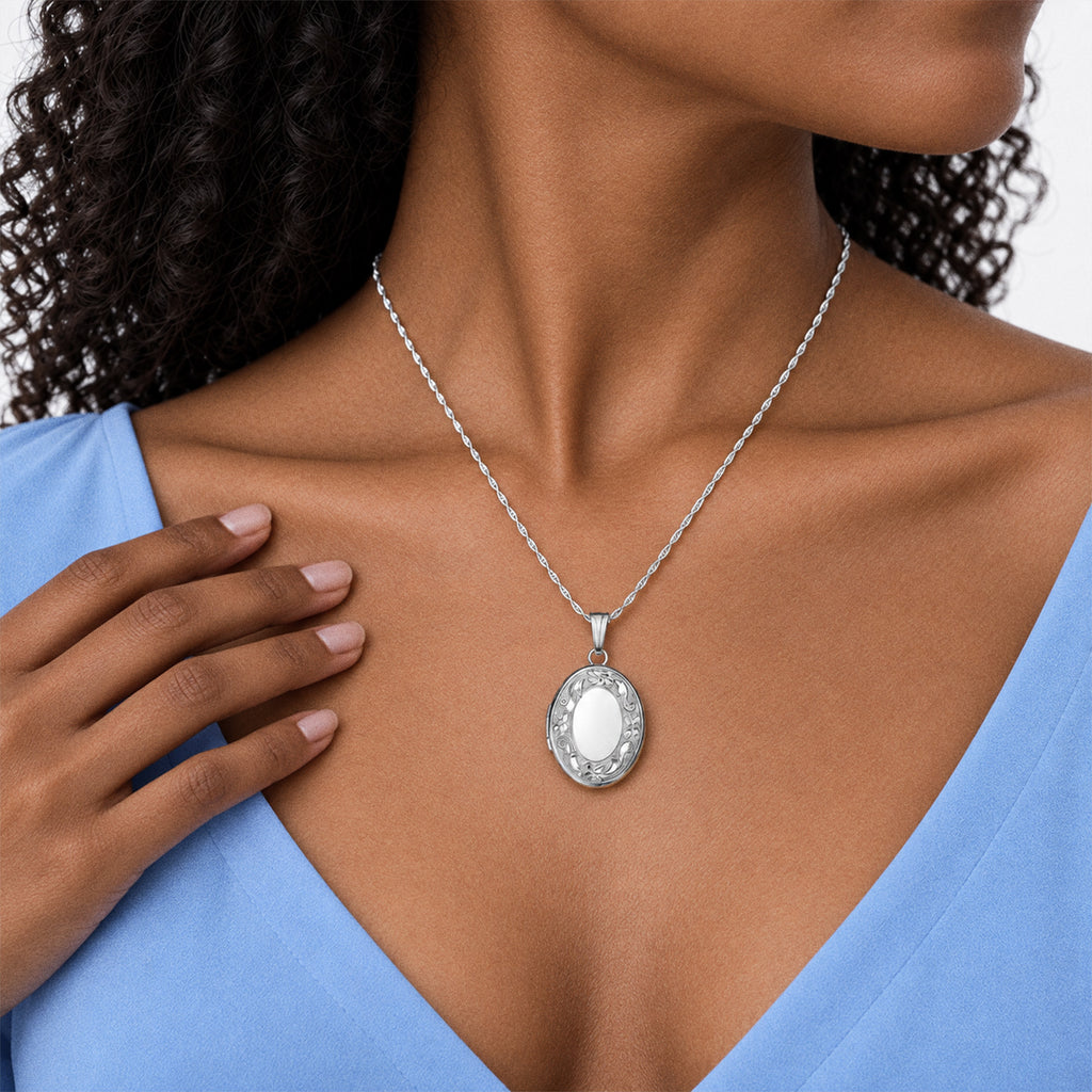 Oval Small Photo Locket - on model