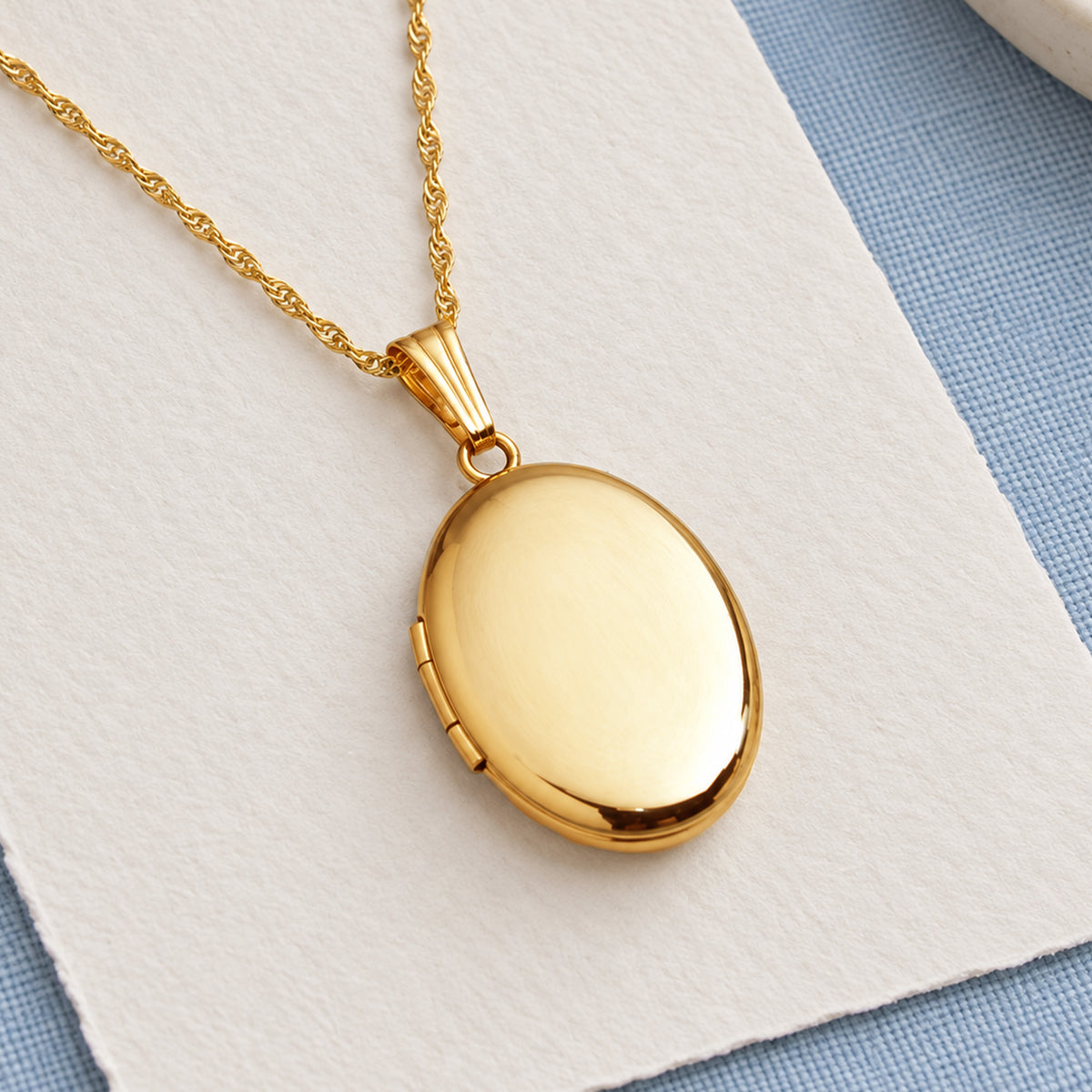 Solid 14K Yellow Gold Oval Photo Locket - lifestyle