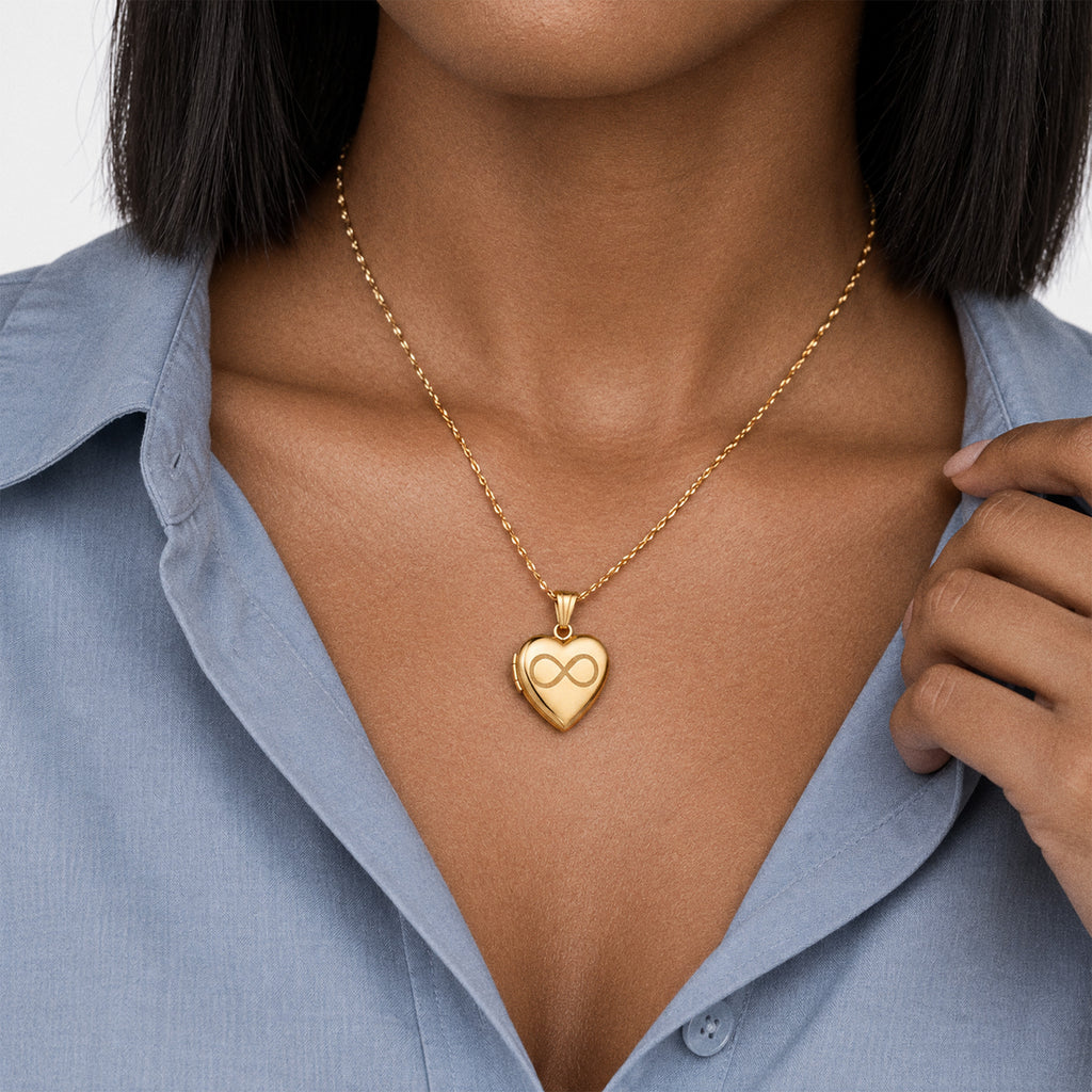 14K Gold-Filled Infinity Heart Photo Locket - on model