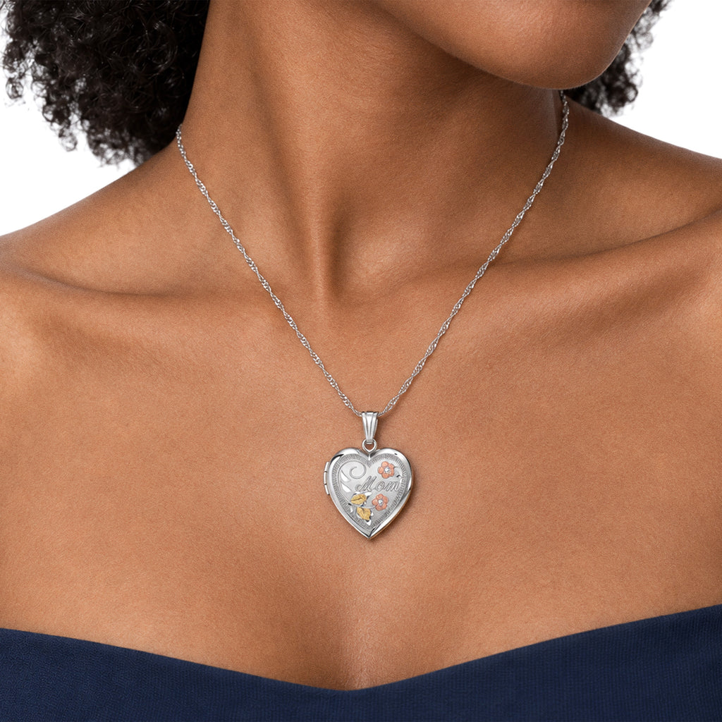 Mom Heart Photo Locket - on model
