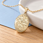 Solid 14K Yellow Gold Floral Oval Photo Locket - lifestyle