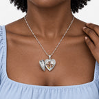 Diamond Heart Photo Locket - on model