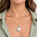 Diamond Heart Photo Locket - on model