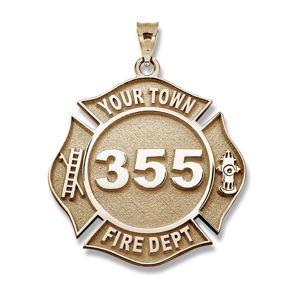 Gold firefighter badge with sample engraving, clean close-up. (PG71196, secondary photo 1)