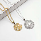 Gold and silver personalized firefighter badge necklaces photographed together. (PG71196, secondary photo 3)