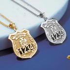 Personalized police badges — silver and yellow gold on chains