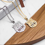 Personalized police badges — silver and yellow gold beside book