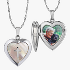 Mother of Pearl Cross Heart Photo Locket