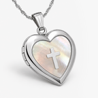 Mother of Pearl Cross Heart Photo Locket