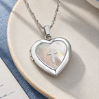 Mother of Pearl Cross Heart Photo Locket - lifestyle