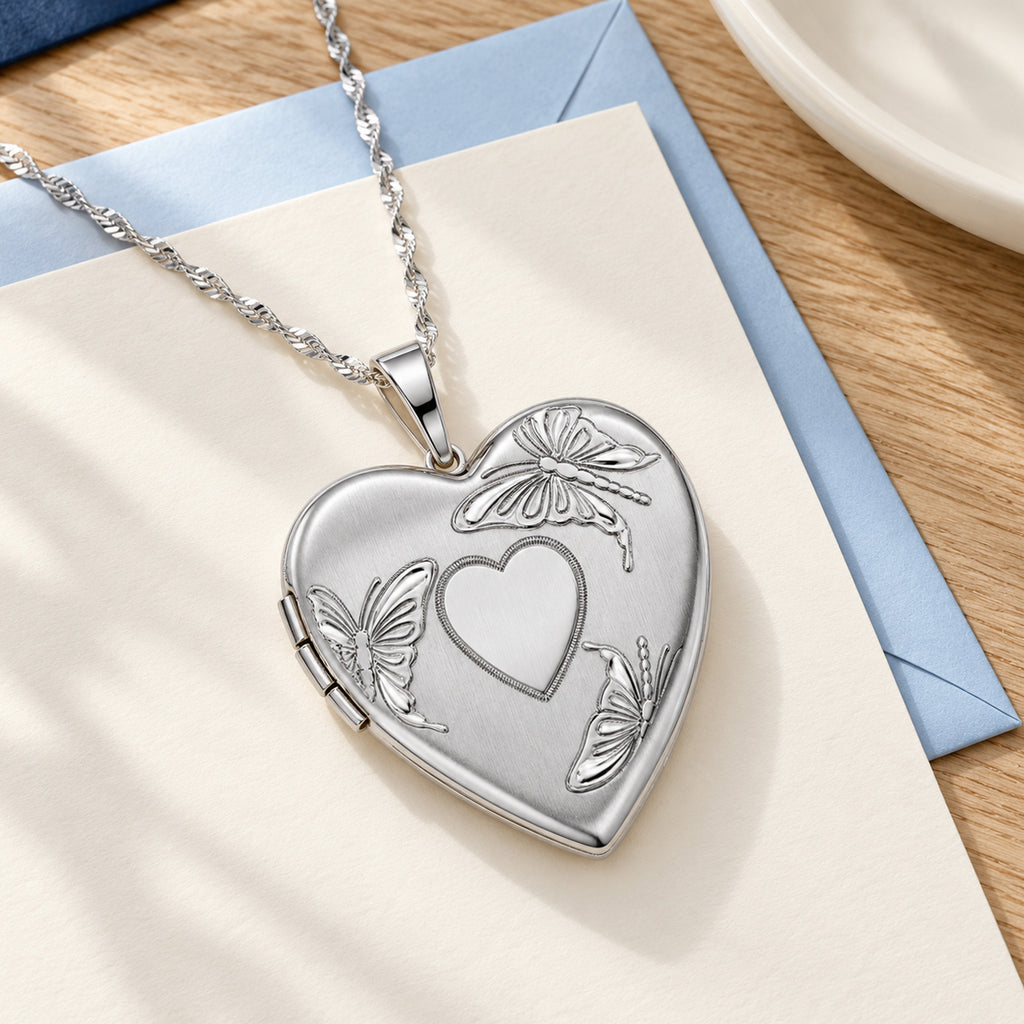 Butterfly Heart Photo Locket - lifestyle