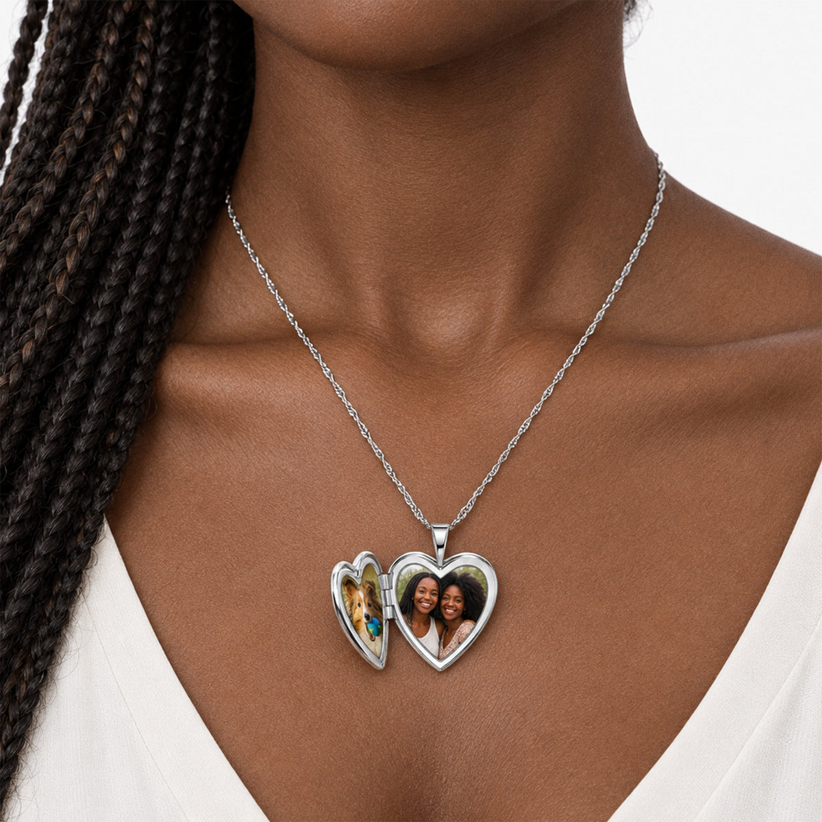 Butterfly Heart Photo Locket - on model